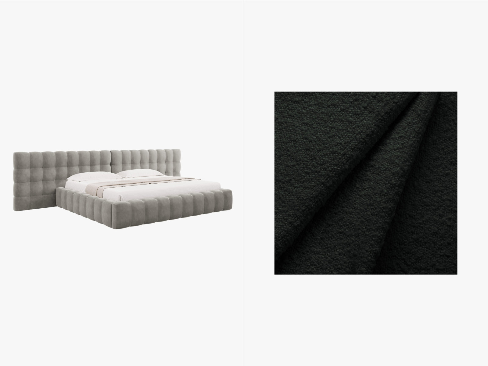 Mamaia Boucle Bett mit Strauaum und doppeltem Headboard  350cm in Black/Schwarz präsentiert im Onlineshop von KAQTU Design AG. Bett ist von Micadoni