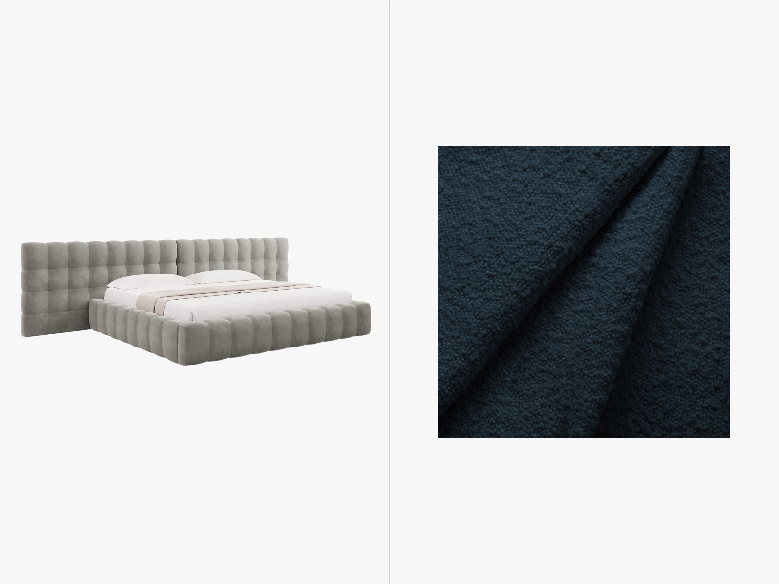 Mamaia Boucle Bett mit Strauaum und doppeltem Headboard  350cm in Dark Blue/Schwarz präsentiert im Onlineshop von KAQTU Design AG. Bett ist von Micadoni