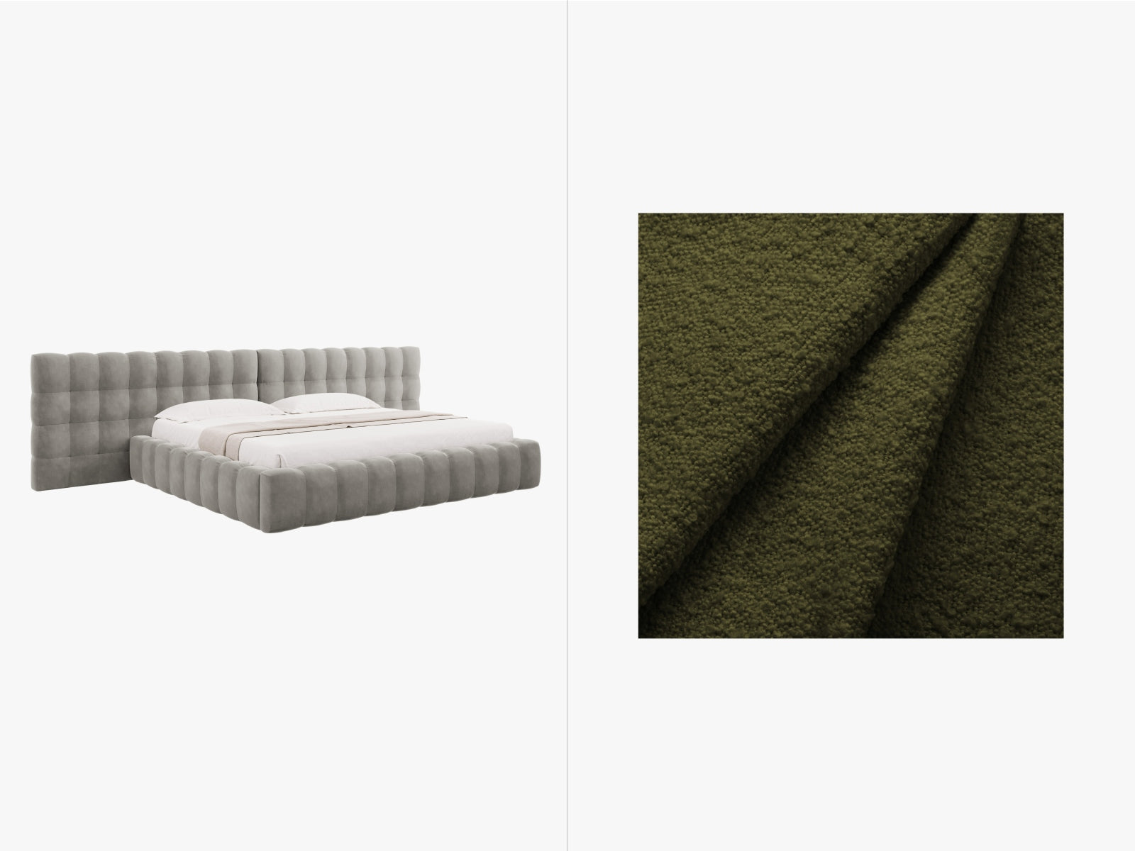 Mamaia Boucle Bett mit Strauaum und doppeltem Headboard  350cm in Dark Olive Green/Schwarz präsentiert im Onlineshop von KAQTU Design AG. Bett ist von Micadoni