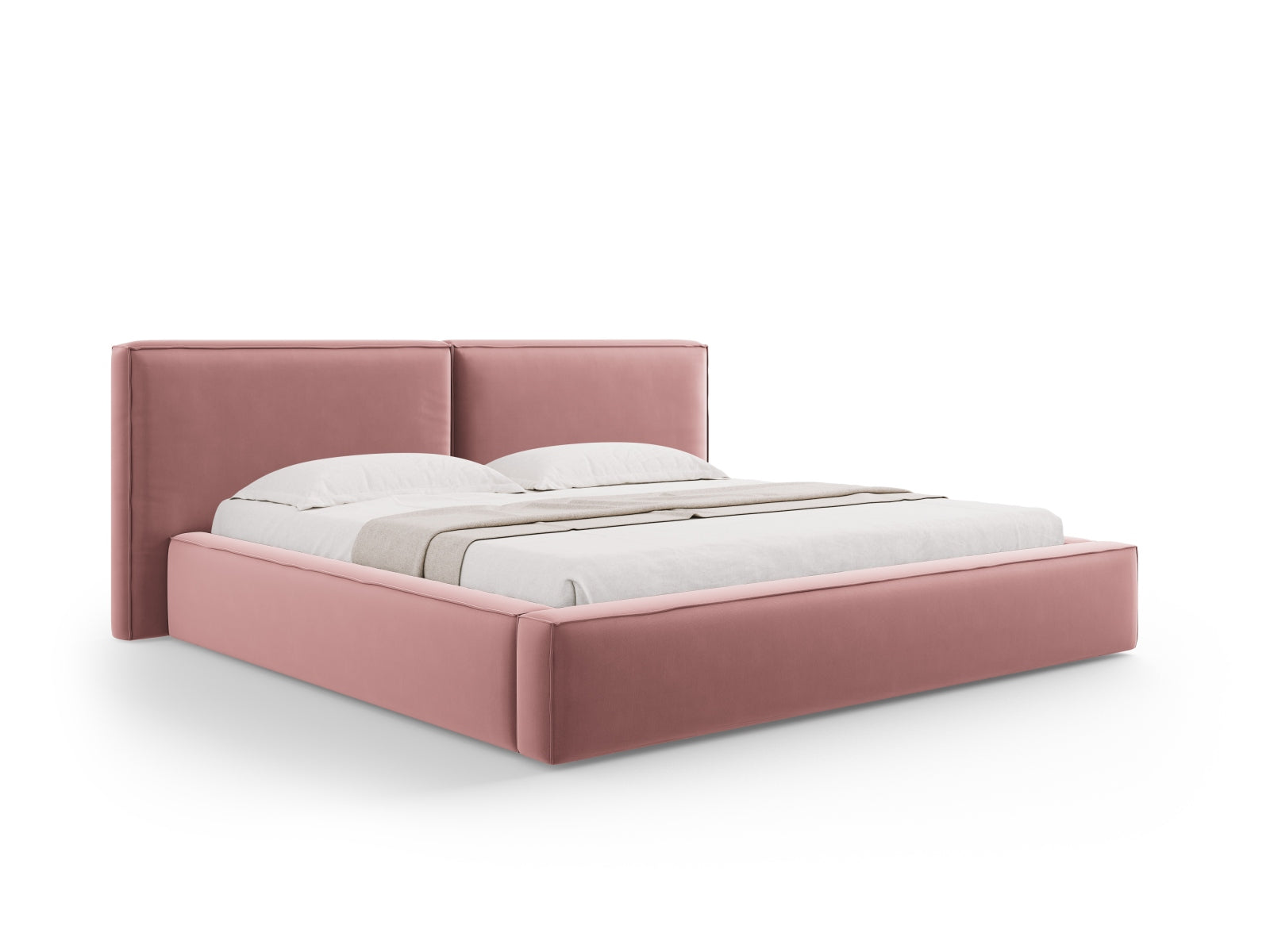 Jodie Velour Bett mit Strauaum und doppeltem Headboard  251cm in Pink präsentiert im Onlineshop von KAQTU Design AG. Bett ist von Micadoni