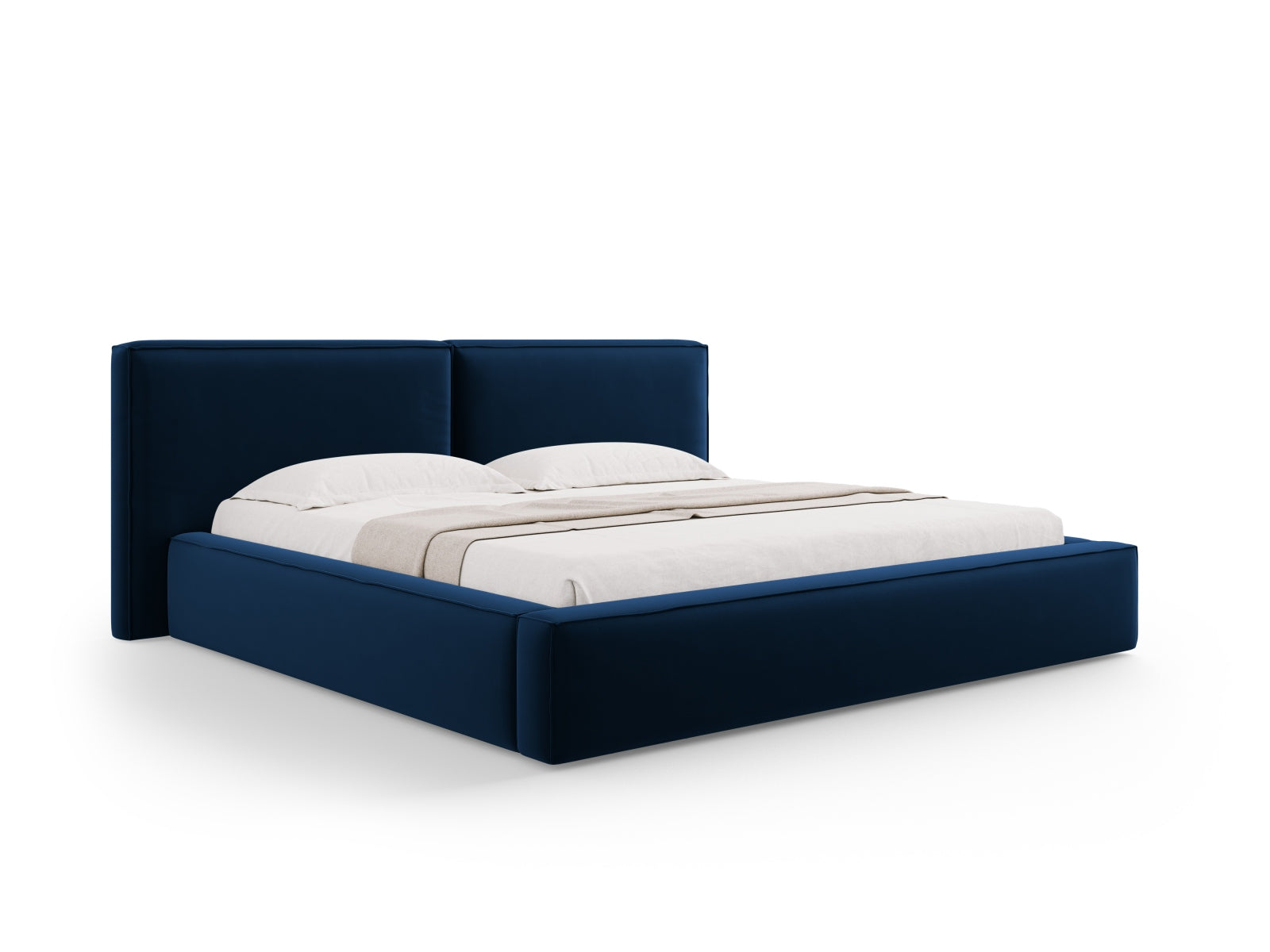 Jodie Velour Bett mit Strauaum und doppeltem Headboard  251cm in Royal Blue präsentiert im Onlineshop von KAQTU Design AG. Bett ist von Micadoni