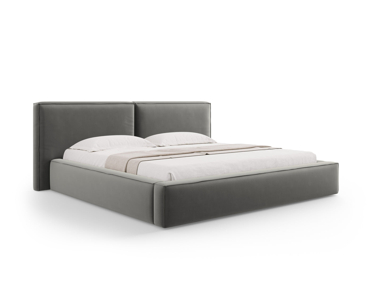 Jodie Velour Bett mit Stauraum und doppeltem Headboard 200cm in Light Grey-Bluvel präsentiert im Onlineshop von KAQTU Design AG. Bett ist von Micadoni