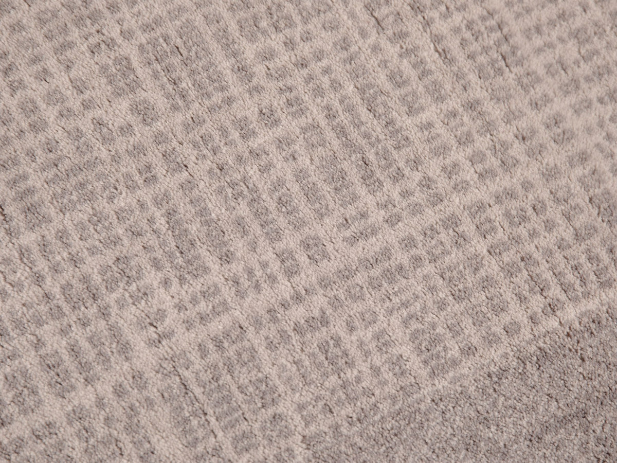Beiger Wollteppich Rift von Micadoni mit unregelmässigem, leinenartigem Webmuster, rechteckige Form, 300 x 200 cm.