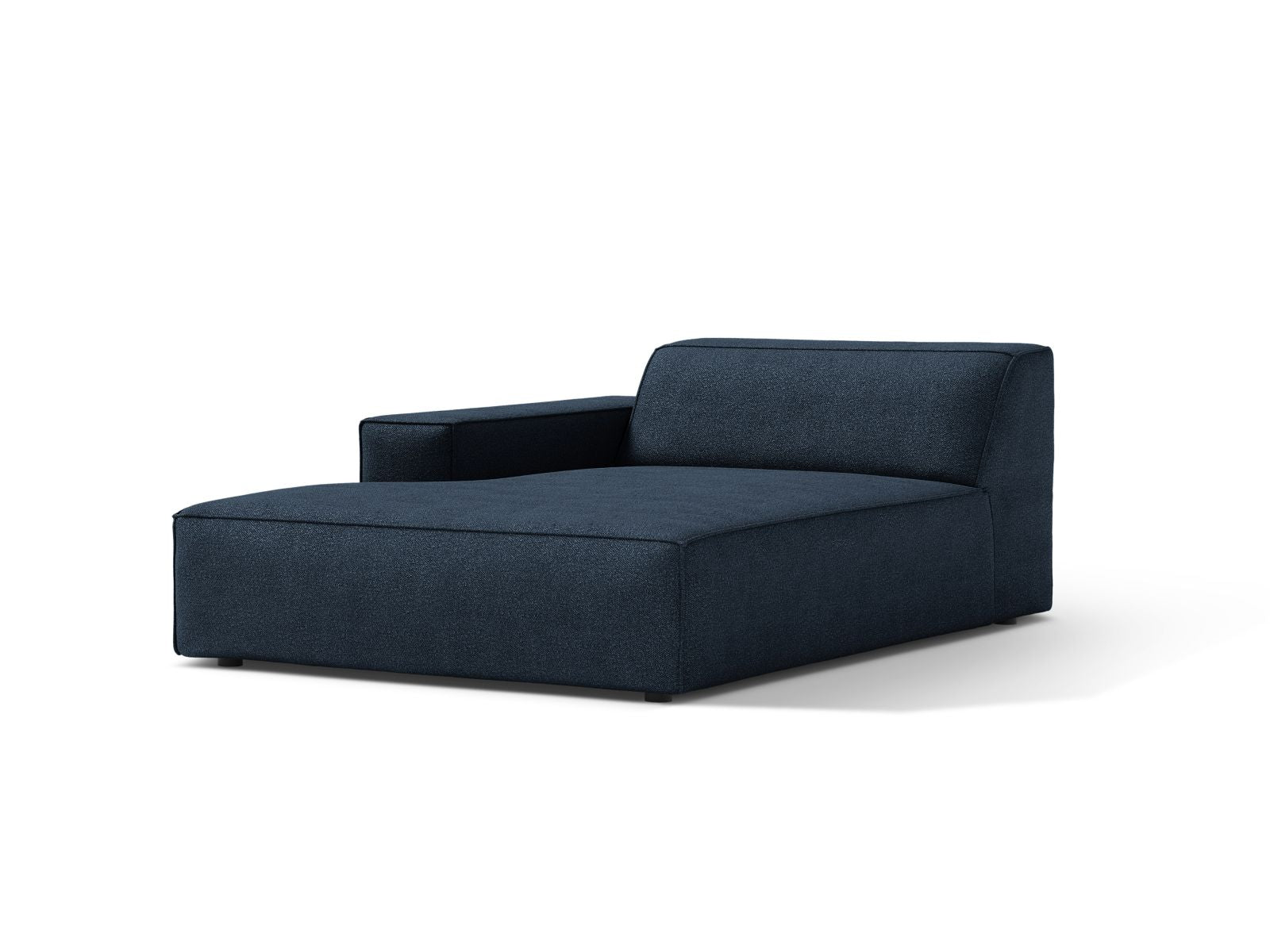 Elegante 1-Sitzer Chaise Longue Links Jodie in Dunkelblau, ideal für stilvolle Wohnräume. Teil der modularen Sofaserie von Micadoni.