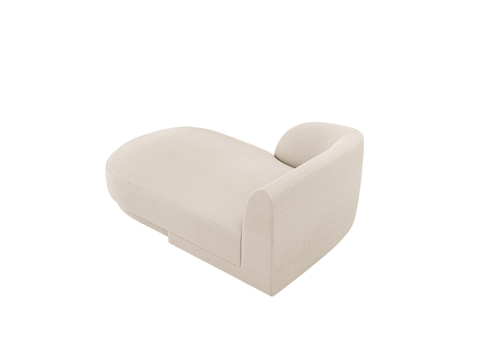 Elegantes Miley Boucle Sofa Chaise Lounge links, 2-Sitzer in zartem Beige, ideal für modernes Wohndesign und gemütliche Entspannung.