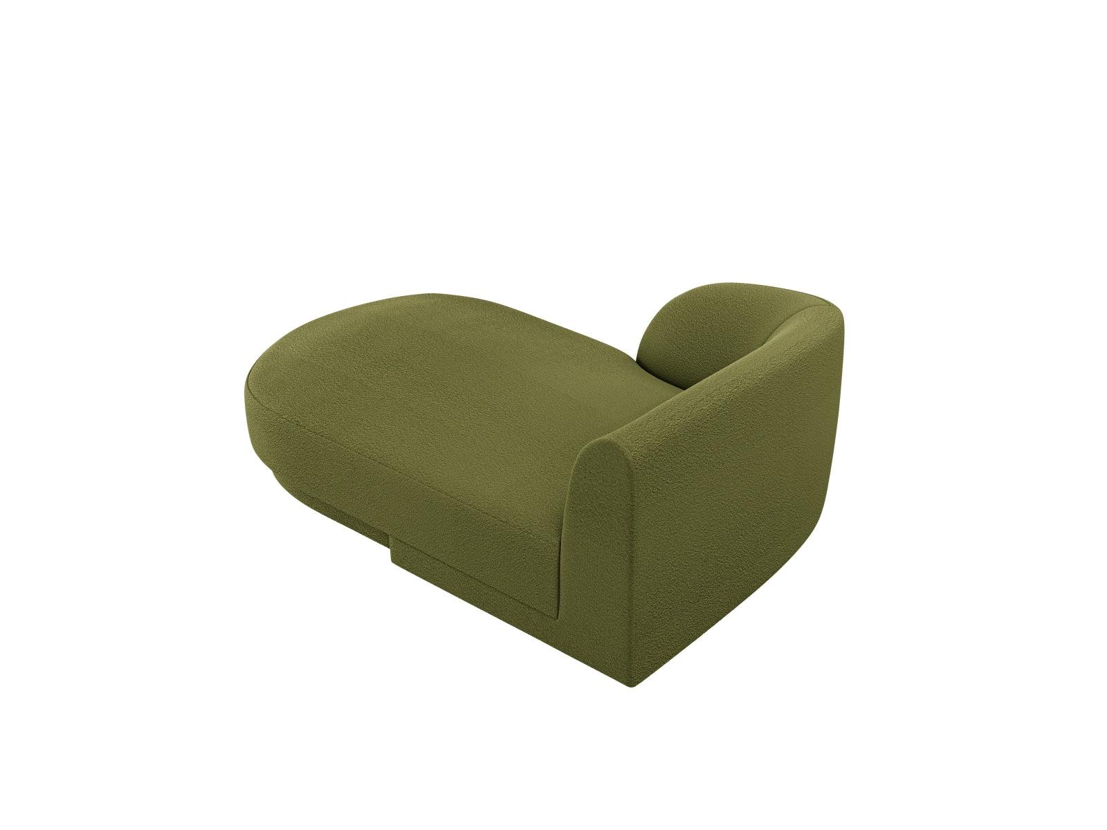 Elegantes Miley Boucle Sofa Chaise Lounge links in dunklem Olivgrün, ideal für stilvolle Wohnzimmer. 2-Sitzer von Micadoni.