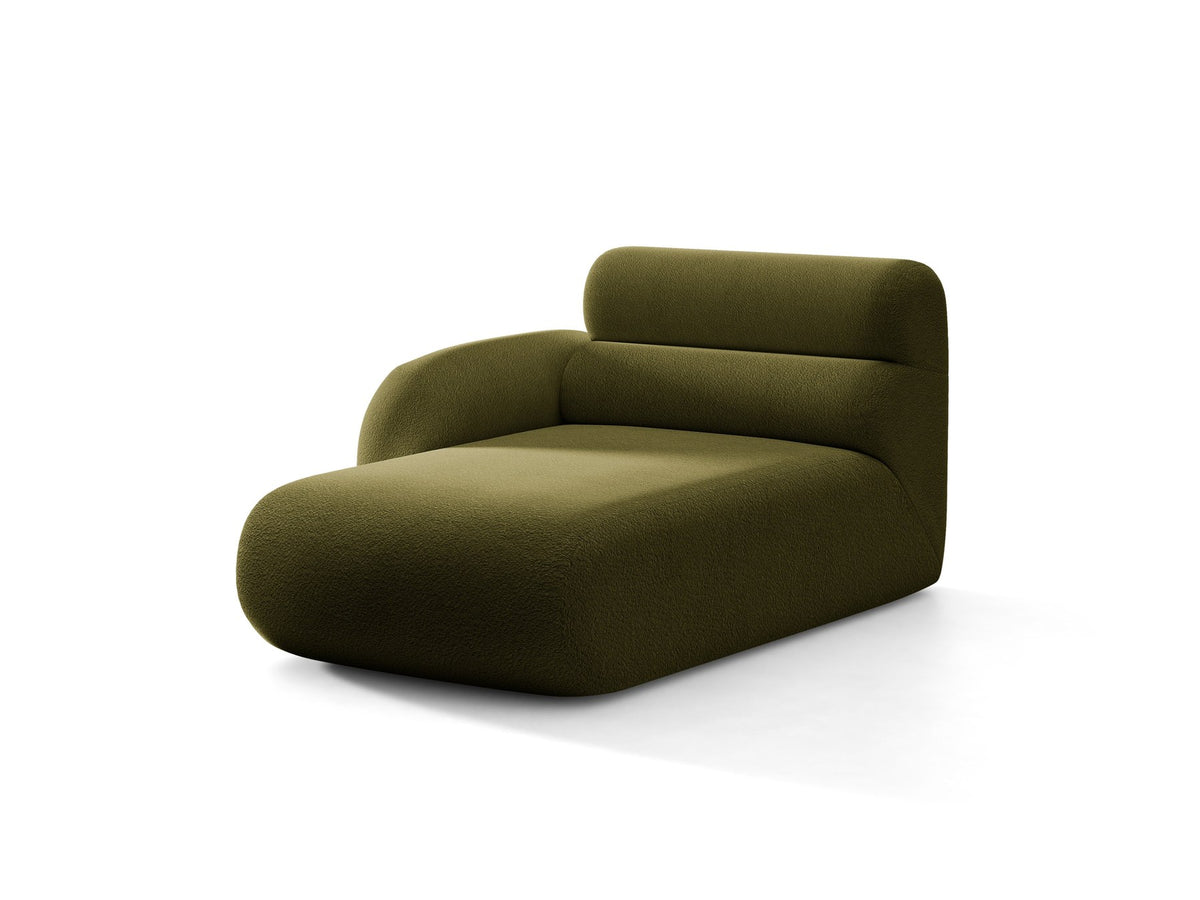 Modulares Sofa Neo Chaiselongue von Micadoni in dunklem Olivgrün mit hoher Rückenlehne und schwarzen Kunststoffbeinen aus Polypropylen.