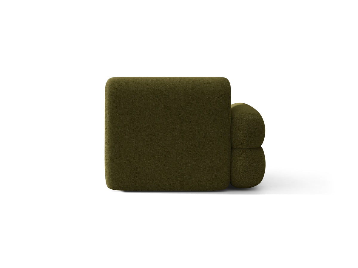 Modulares Sofa Neo Chaiselongue von Micadoni in dunklem Olivgrün mit hoher Rückenlehne und schwarzen Kunststoffbeinen aus Polypropylen.