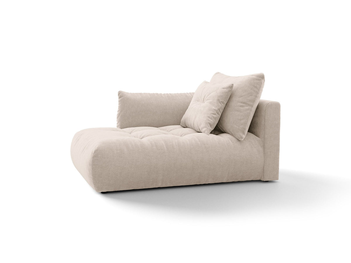 Beige Chaiselongue Bloom von Micadoni mit Veloursbezug Casino Pearl, schwarzen Kunststoffbeinen und gepolsterter Rückenlehne.
