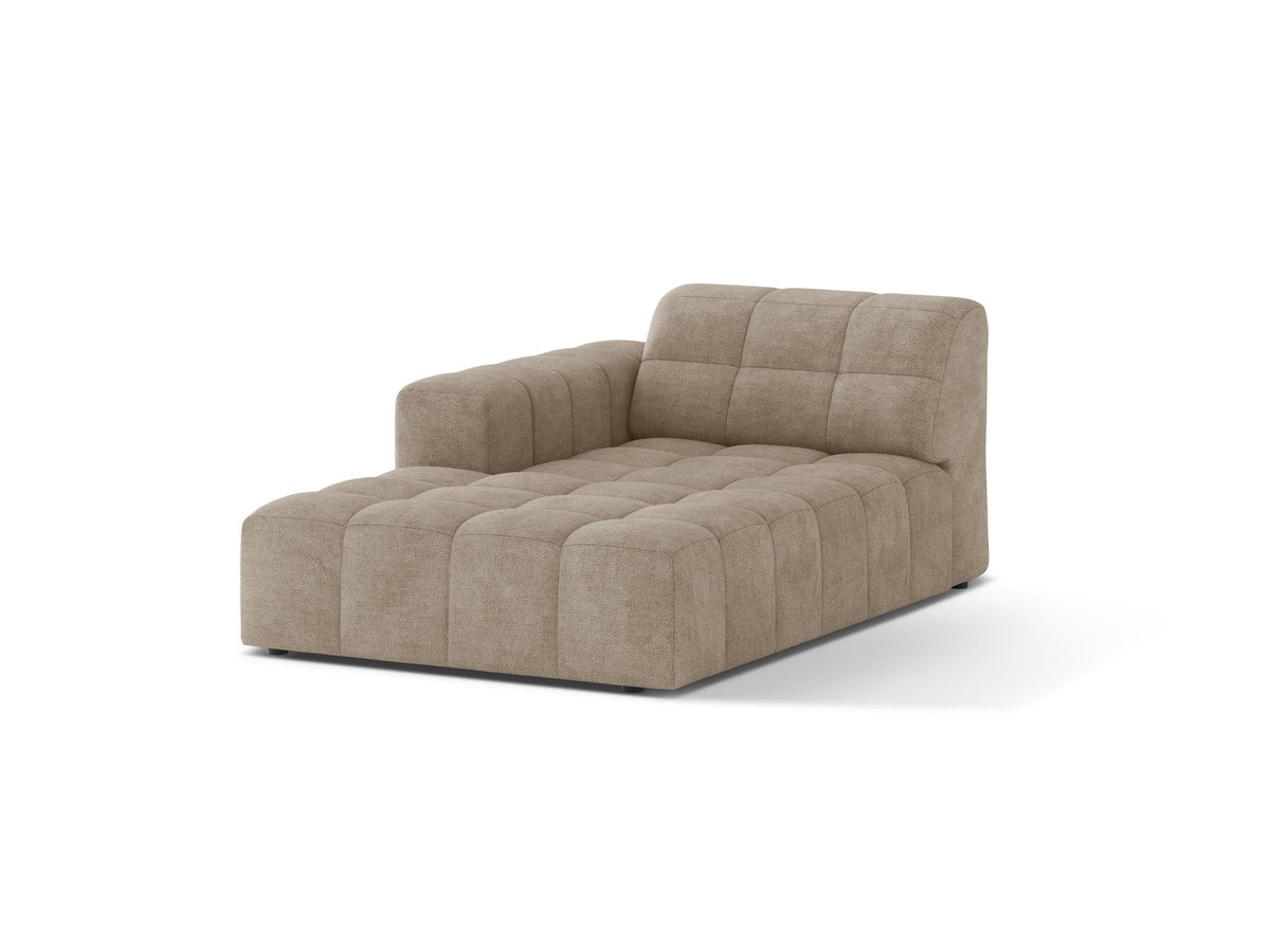 Sofamodul Jennifer Chaiselongue links von Micadoni in leichtem Beige, Chenille-Stoff Eden mit 3D-Effekt und schwarzen Kunststoffbeinen.