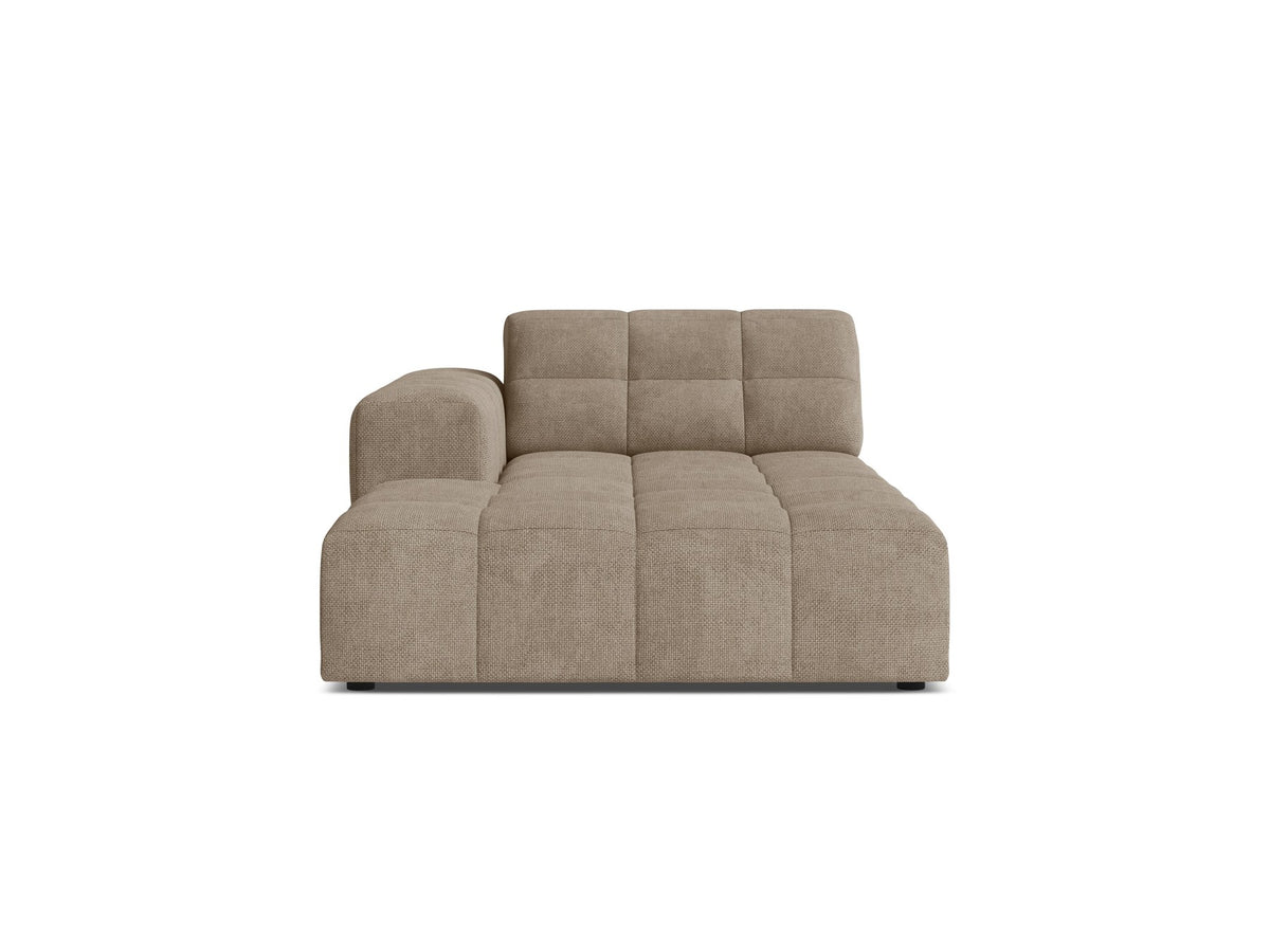Sofamodul Jennifer Chaiselongue links von Micadoni in leichtem Beige, Chenille-Stoff Eden mit 3D-Effekt und schwarzen Kunststoffbeinen.