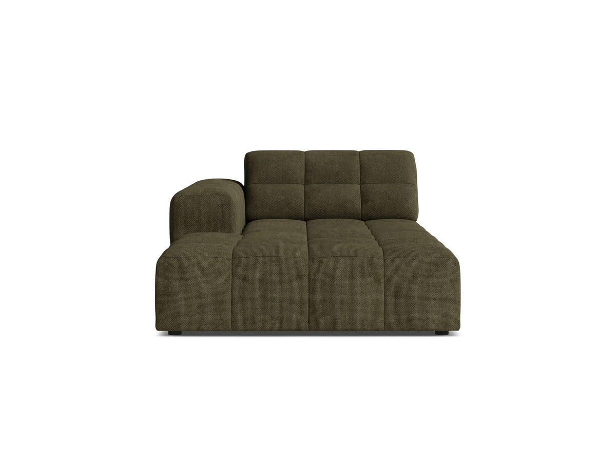 Chaiselongue Jennifer von Micadoni in Beige, Bezug aus Chenille-Stoff Eden, schwarze Kunststoffbeine, linksseitige Ausrichtung, modulares Sofaelement.