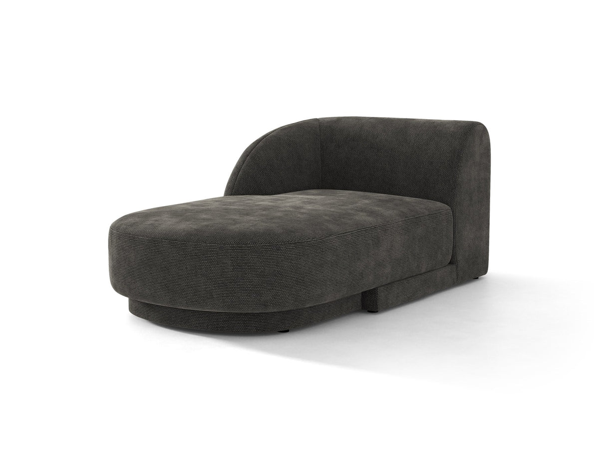 Chaiselongue Miley von Micadoni in Dunkelbeige mit Bluvel-Stoffbezug, schwarzen Kunststoffbeinen und niedriger Rückenlehne, modulares Sofa-Element.