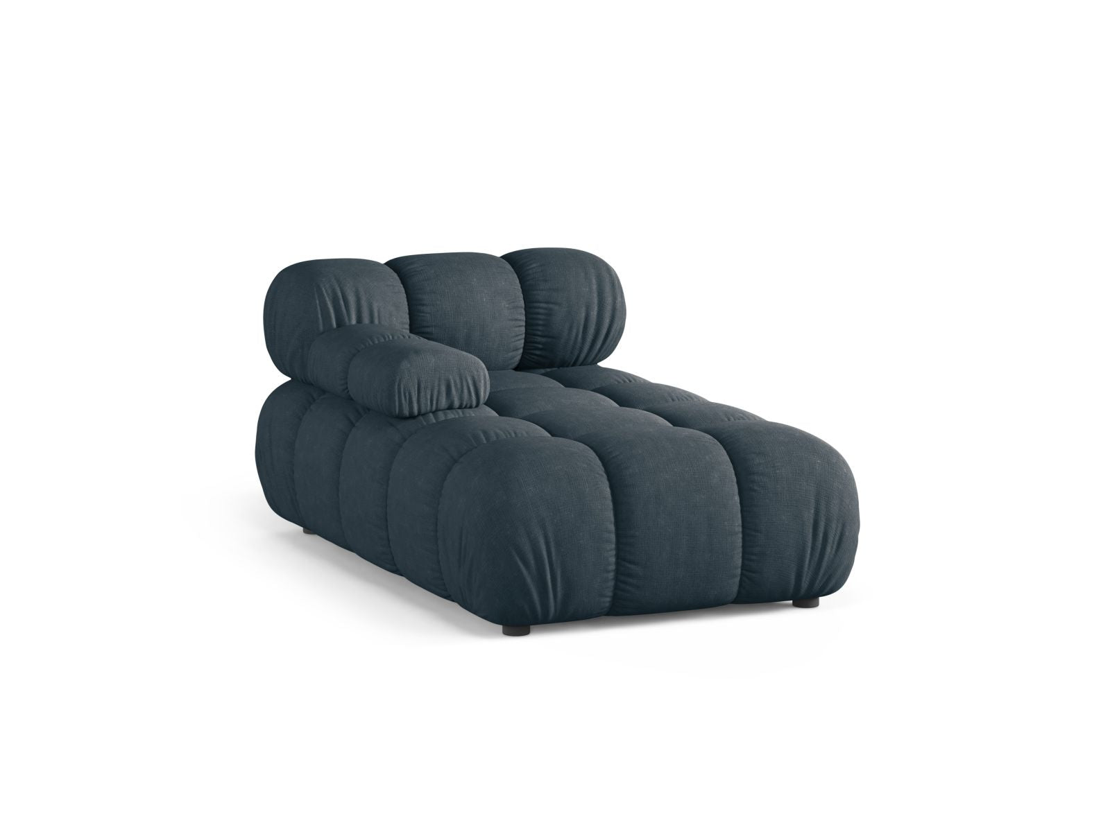 Elegante linke Chaise Longue Bellis in tiefem Petrol, ideal für stilvolle Wohnräume. Teil der modularen Sofaserie von Micadoni.