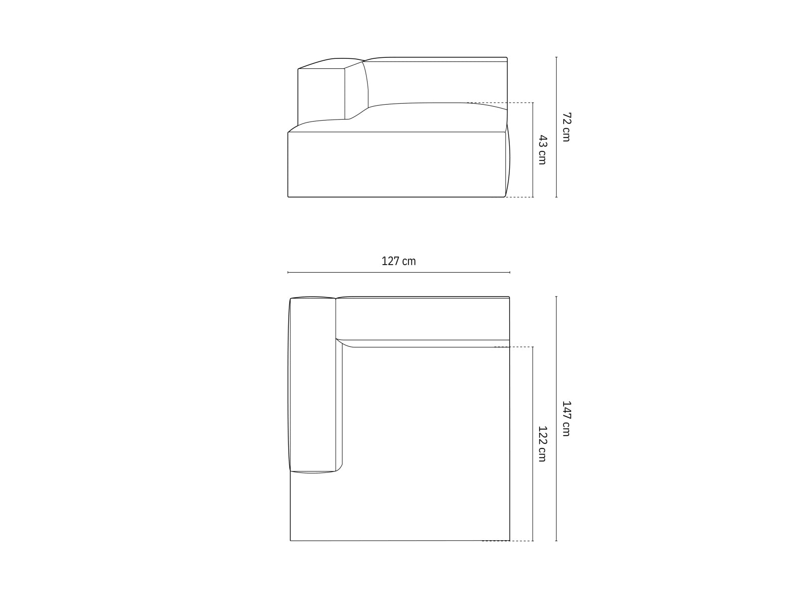 Eleganter 1-Sitzer Chaise Longue Links Nuria in zeitlosem Grau, ideal für stilvolle Wohnräume und gemütliche Entspannung.