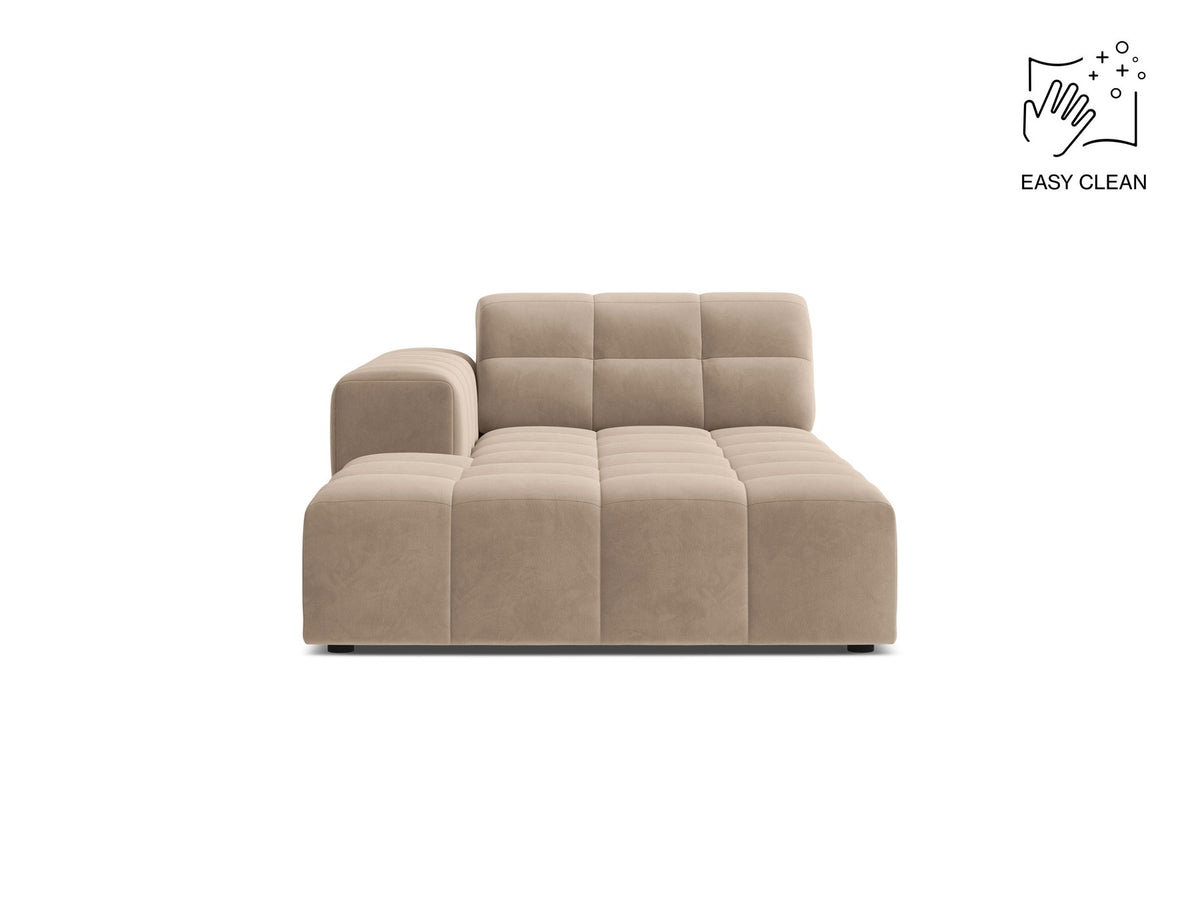 Chaiselongue Jennifer von Micadoni in Beige, Bezug aus Chenille-Stoff Eden, schwarze Kunststoffbeine, linksseitige Ausrichtung, modulares Sofaelement.