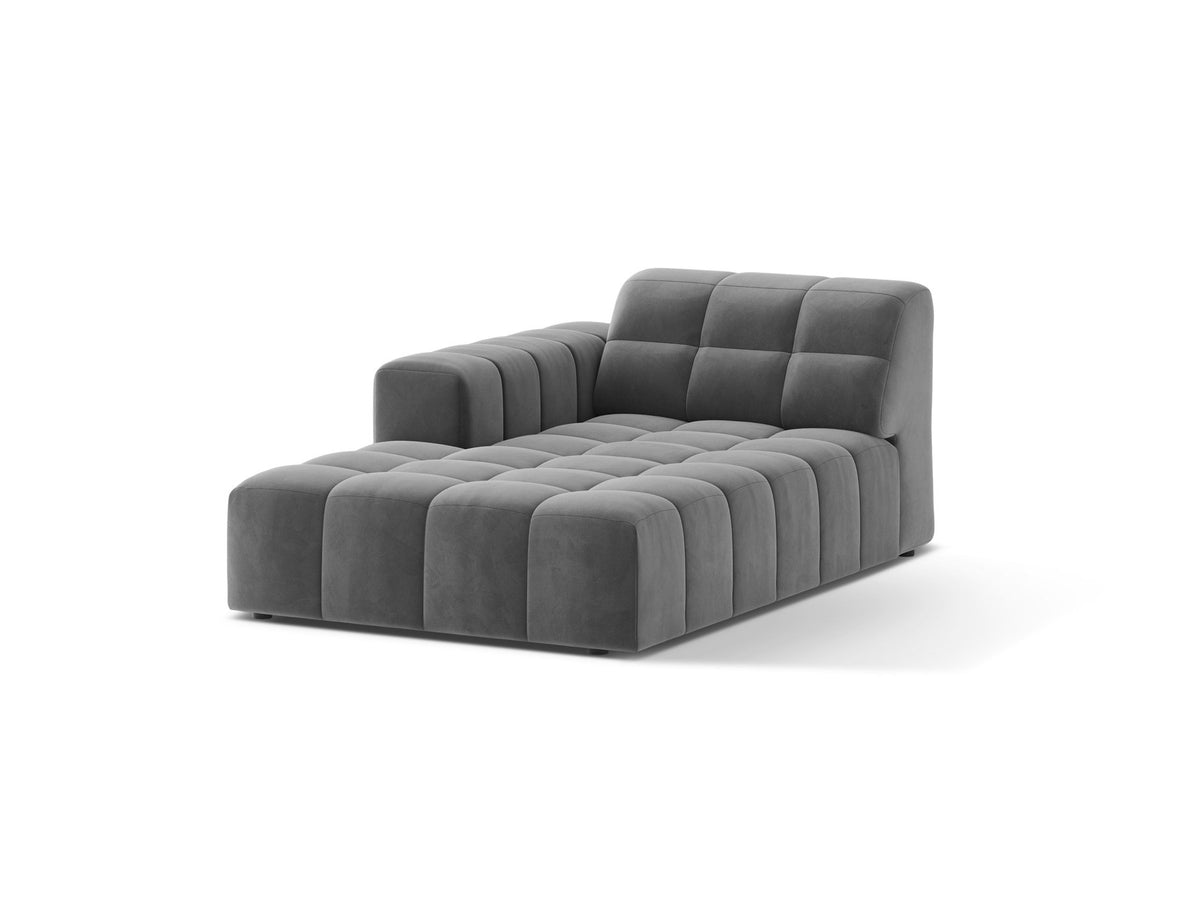 Chaiselongue Jennifer von Micadoni in Beige, Bezug aus Chenille-Stoff Eden, schwarze Kunststoffbeine, linksseitige Ausrichtung, modulares Sofaelement.