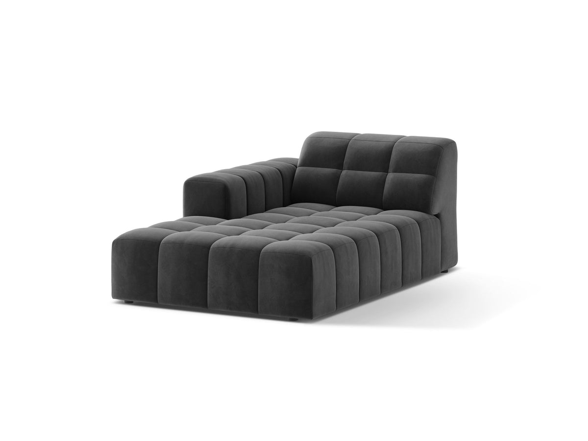 Chaiselongue Jennifer von Micadoni in Beige, Bezug aus Chenille-Stoff Eden, schwarze Kunststoffbeine, linksseitige Ausrichtung, modulares Sofaelement.