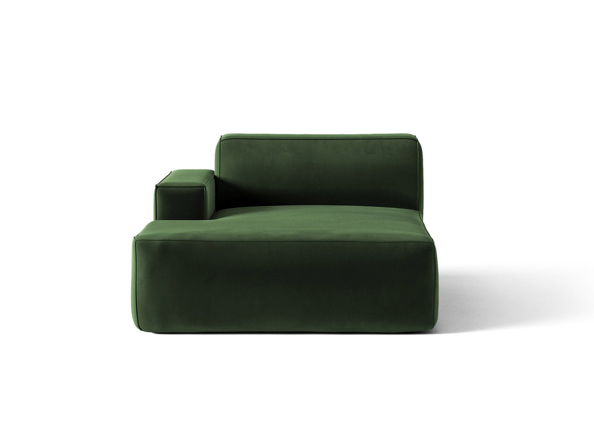 Jodie Chaiselongue von Micadoni in leichtem Beige, Venus-Samtstoff-Bezug, schwarze Kunststoffbeine, modulares Sofa-Element mit linker Ausrichtung.