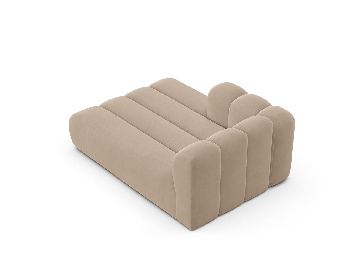 Chaiselongue-Modul Lupine von Micadoni in leichtem Beige, Venus-Samtstoff, schwarze Kunststoffbeine, Ausrichtung links, Teil eines Modularsofas.