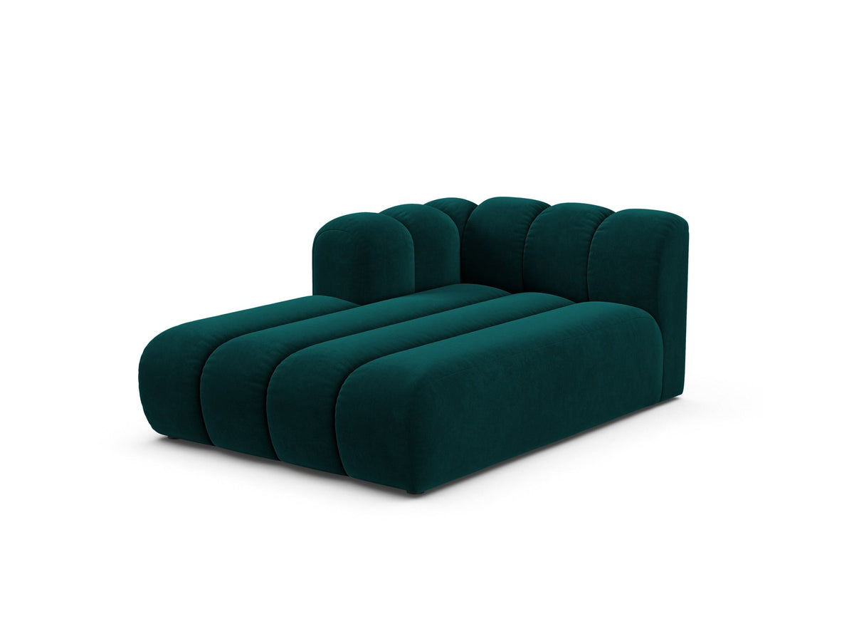 Chaiselongue-Modul Lupine von Micadoni in leichtem Beige, Venus-Samtstoff, schwarze Kunststoffbeine, Ausrichtung links, Teil eines Modularsofas.