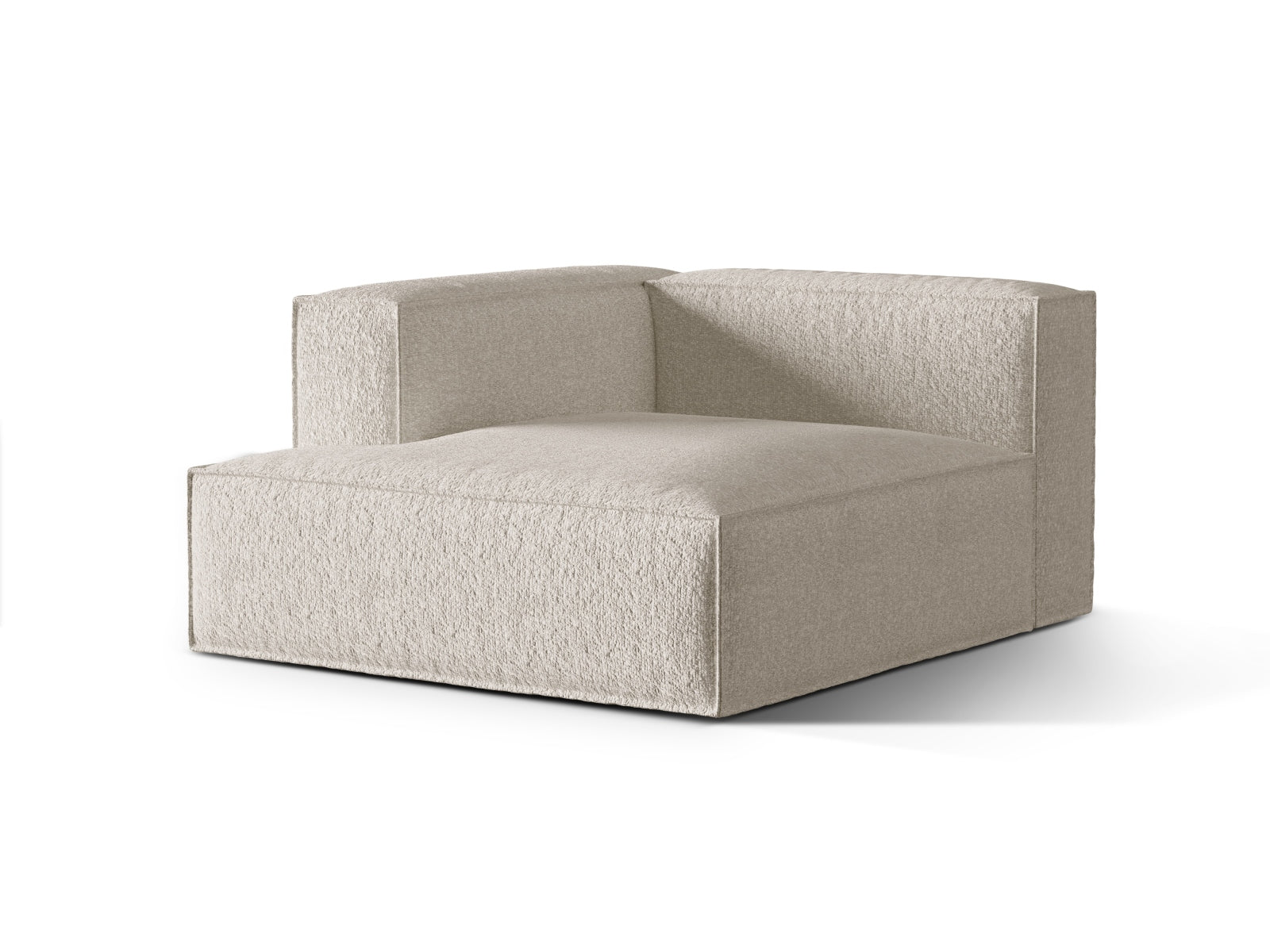 Elegante Nuria Boucle Chaise Longue links in sanftem Beige, ideal für stilvolle Wohnräume und vielseitige Sofa-Kombinationen.