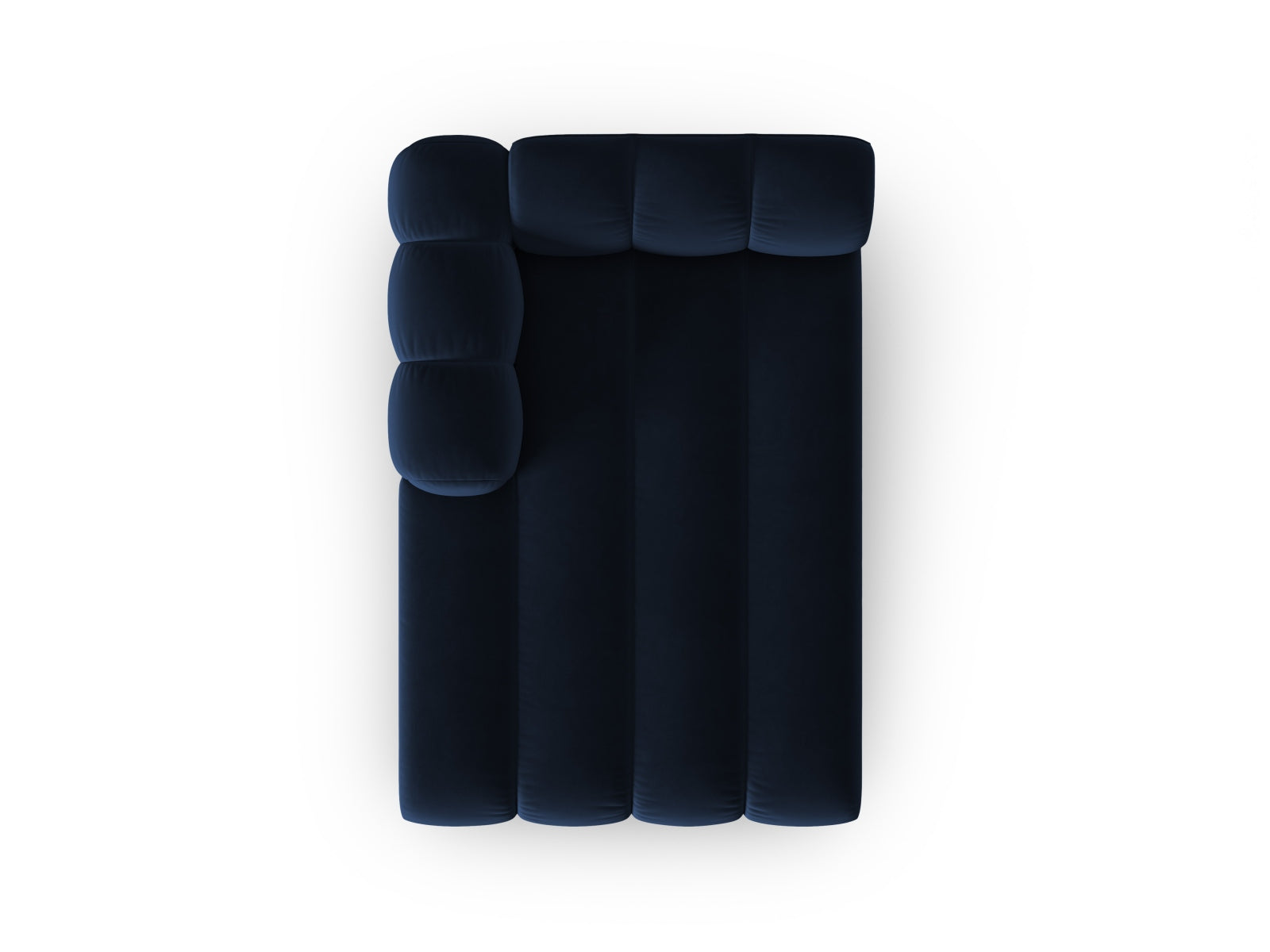 Elegantes Lupine Velour Sofa Chaise Lounge links, 2-Sitzer in Royal Blue, perfekt für moderne Wohnkonzepte und gemütliche Abende.