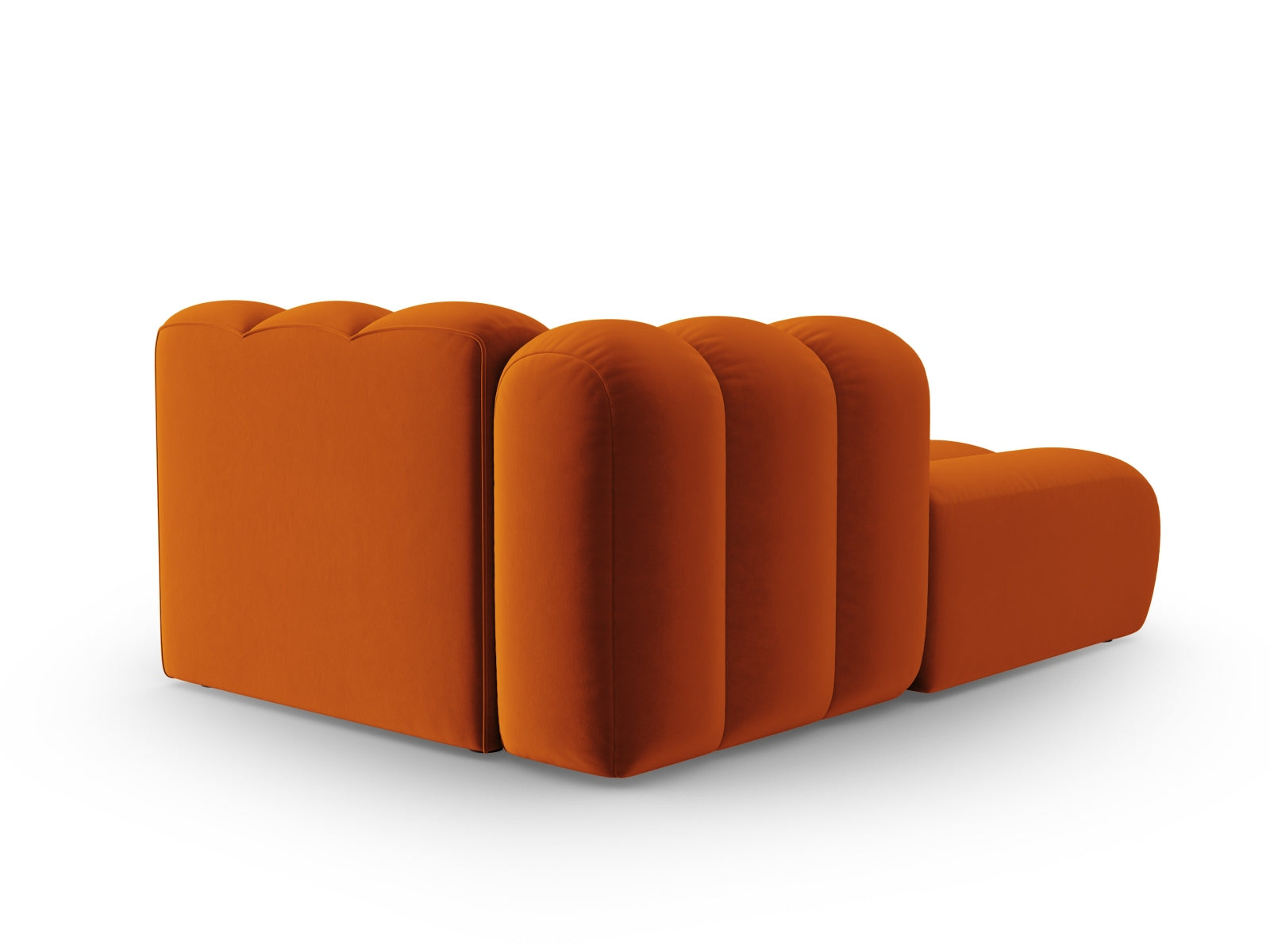 Stilvolles 2-Sitzer Velour Sofa Chaise Lounge links in sanftem Terracotta, perfekt für moderne und gemütliche Wohnambiente.