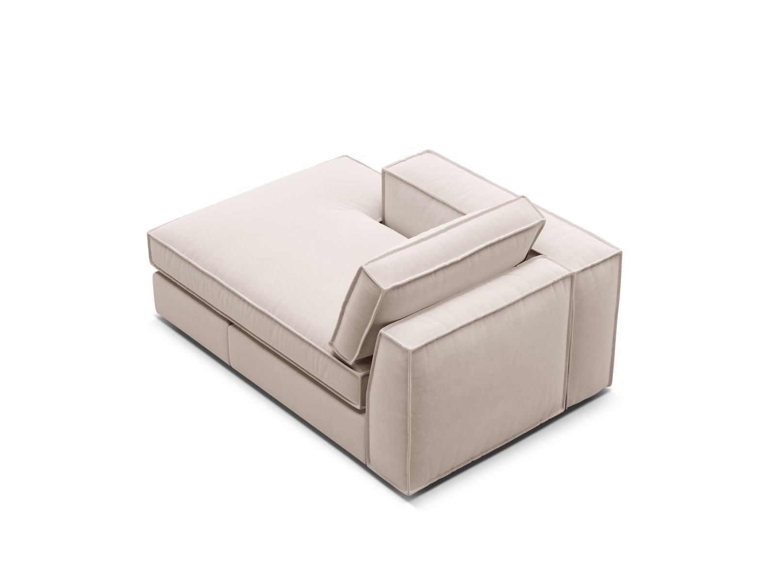 Elegante linke Chaise Longue Pola in zartem Beige, ideal für moderne Wohnkonzepte und entspannende Momente.