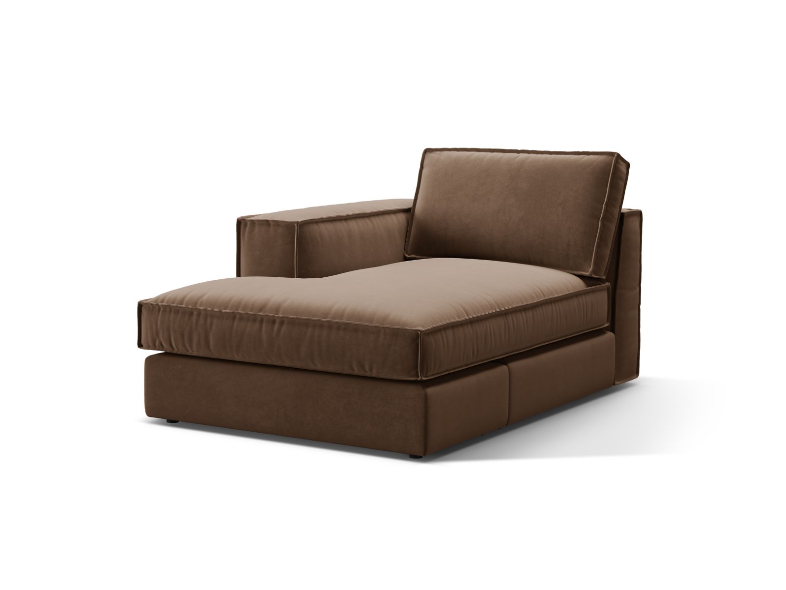 Elegante linke Chaise Longue Pola in Schokoladenfarbe, ideal für stilvolle Wohnräume. Teil des modularen Sofas von Micadoni.