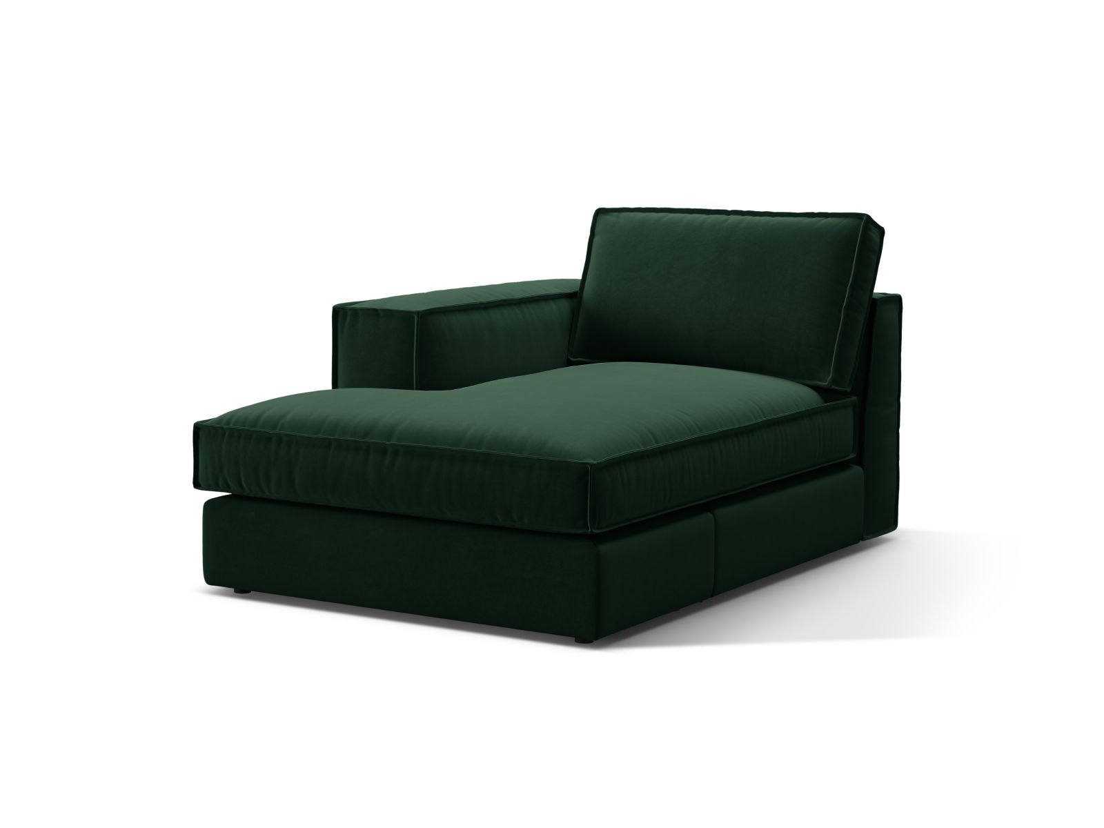 Elegante linke Chaise Longue Pola in Flaschengrün, ideal für stilvolle Wohnräume. Teil des modularen Sofas von Micadoni.