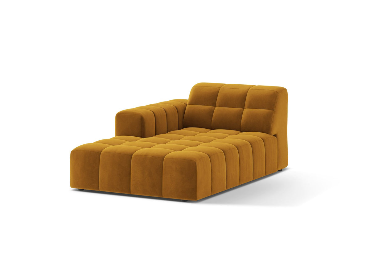 Chaiselongue Jennifer von Micadoni in Beige, Bezug aus Chenille-Stoff Eden, schwarze Kunststoffbeine, linksseitige Ausrichtung, modulares Sofaelement.