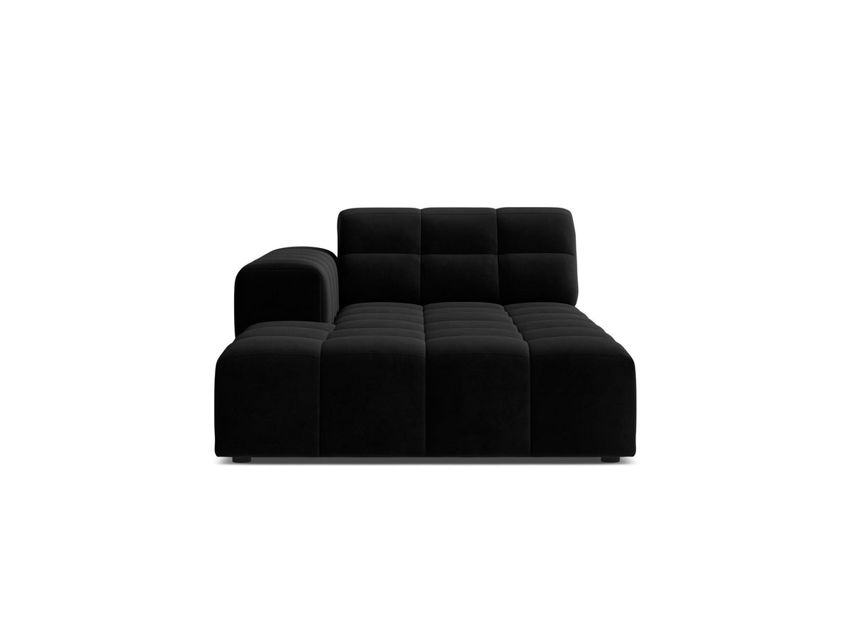 Chaiselongue Jennifer von Micadoni in Beige, Bezug aus Chenille-Stoff Eden, schwarze Kunststoffbeine, linksseitige Ausrichtung, modulares Sofaelement.