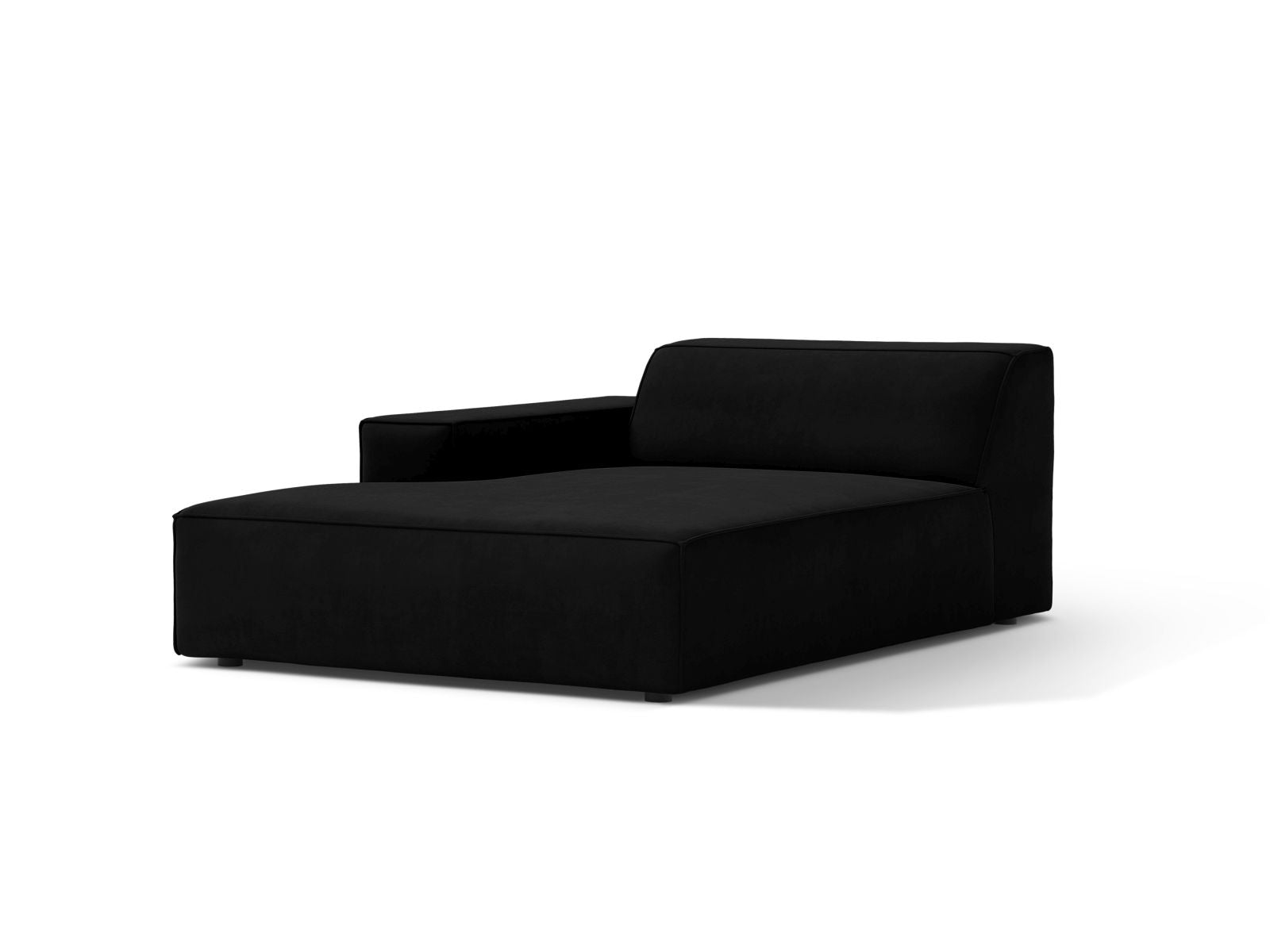 Elegante 1-Sitzer Chaise Longue Links Jodie in stilvollem Black-Bluvel, ideal für moderne Wohnräume und vielseitige Sofa-Kombinationen.