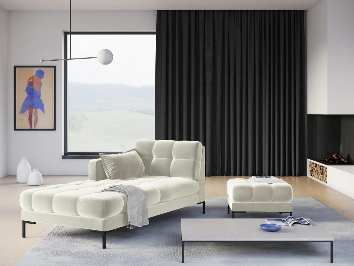 Mamaia Velour Sofa Chaise Lounge links 1 Sitz in Light Beige/Schwarz-Bluvel präsentiert im Onlineshop von KAQTU Design AG. L-Sofa links ist von Micadoni