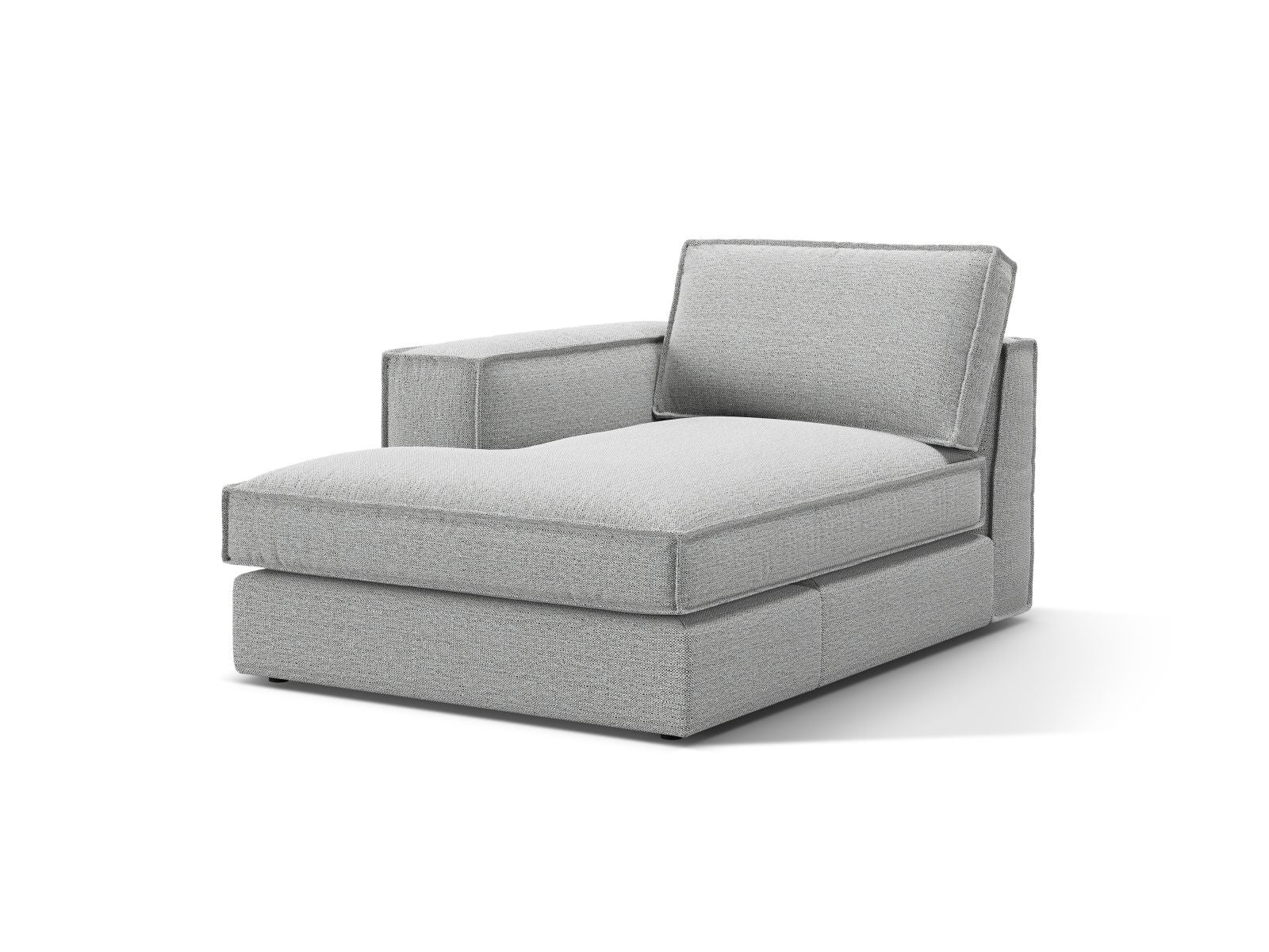 Elegante linke Chaise Longue Pola in hellem Grau, ideal für stilvolle Wohnräume. Teil des modularen Sofas von Micadoni.