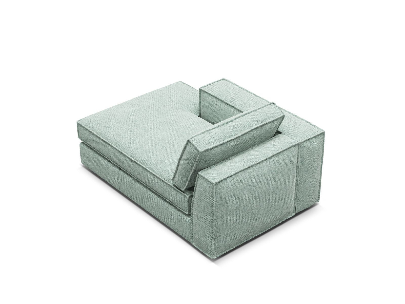 Elegante linke Chaise Longue Pola in zartem Mintgrün, ideal für stilvolle Wohnräume und entspannte Momente. Teil der Micadoni Modular-Kollektion.