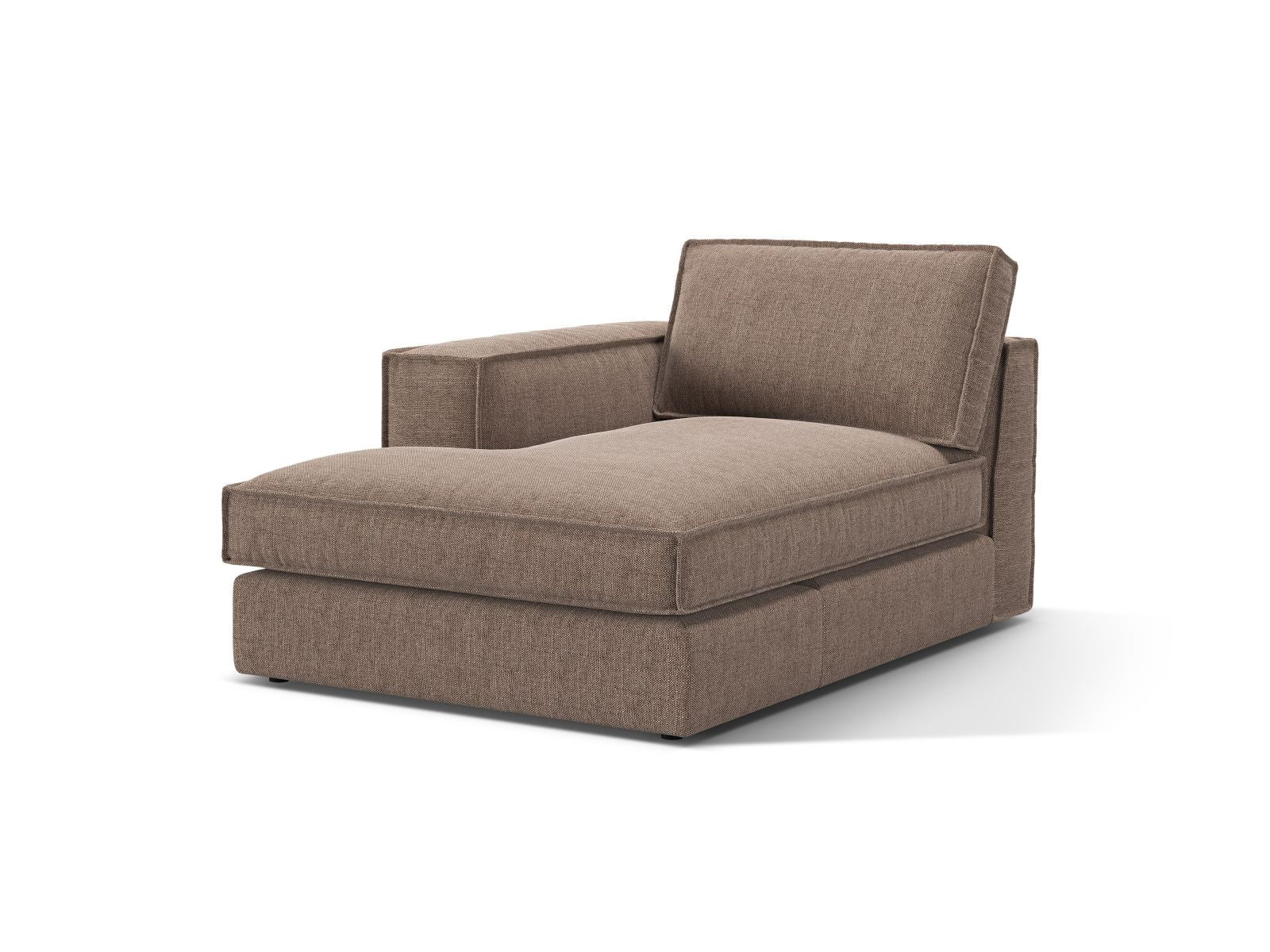 Elegante 1-Sitzer Chaise Longue links Pola in hellem Braun, ideal für stilvolle Wohnräume. Teil der modularen Sofaserie von Micadoni.