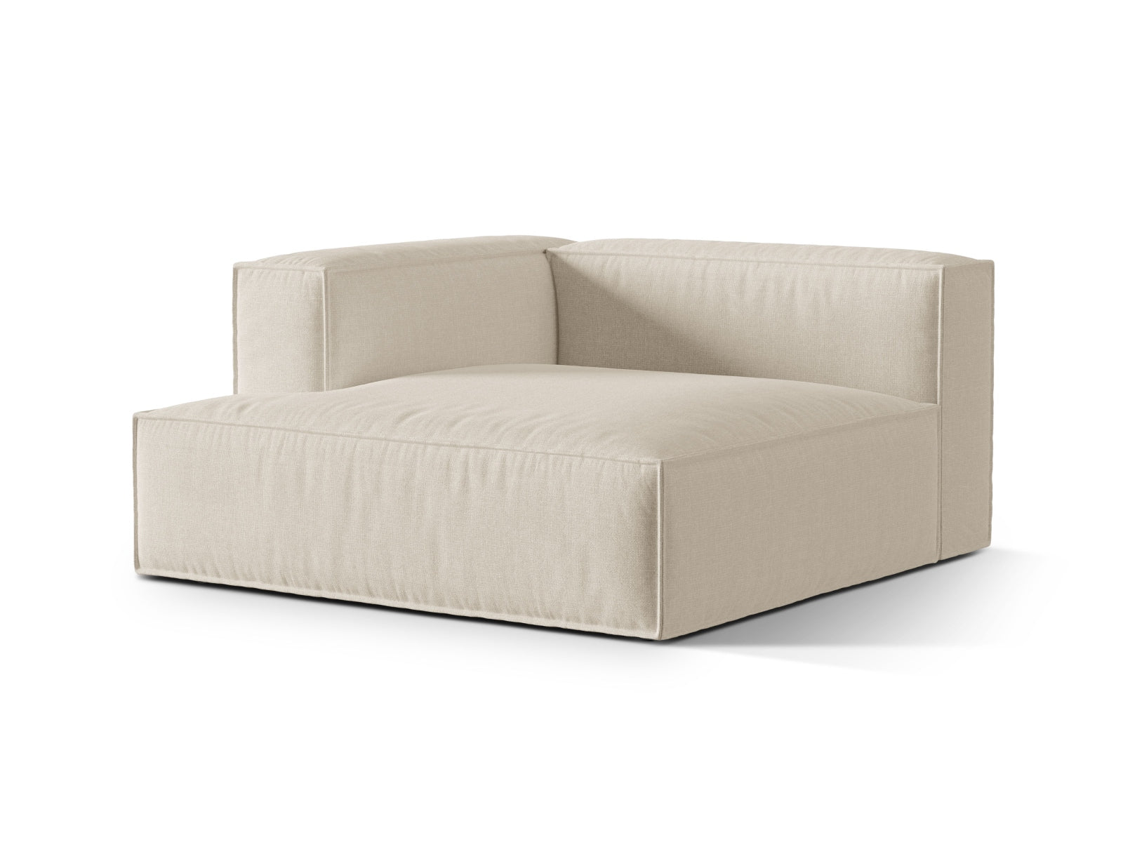Moderne Nuria Velour Chaise Longue links in zartem Beige, perfekt für gemütliche Leseecken und stilvolle Wohnräume. Hochwertige Verarbeitung von Micadoni.