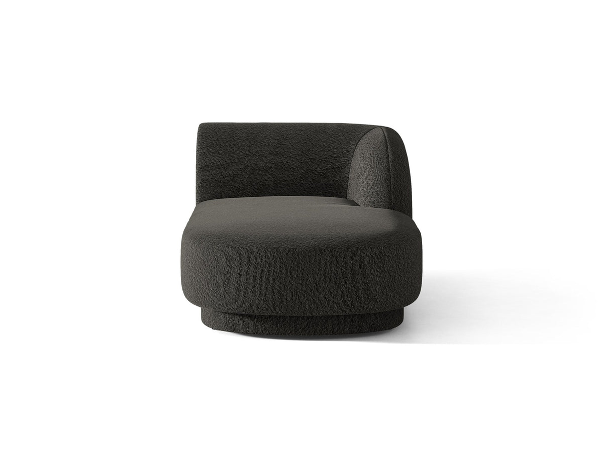 Miley Chaiselongue von Micadoni in Dunkelbeige, Stoffbezug Bluvel, rechtsseitige Ausrichtung, schwarze Kunststoffbeine, modulares Sofa-Element.