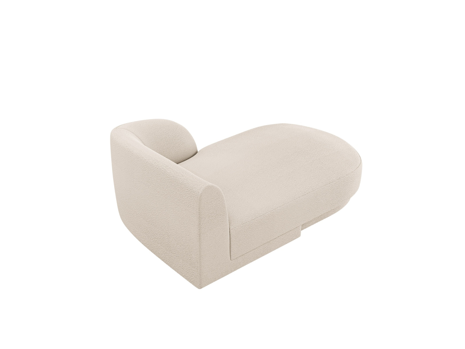 Elegantes Miley Boucle Sofa Chaise Lounge rechts, 2-Sitzer in sanftem Beige, ideal für moderne Wohnräume und entspannte Auszeiten.
