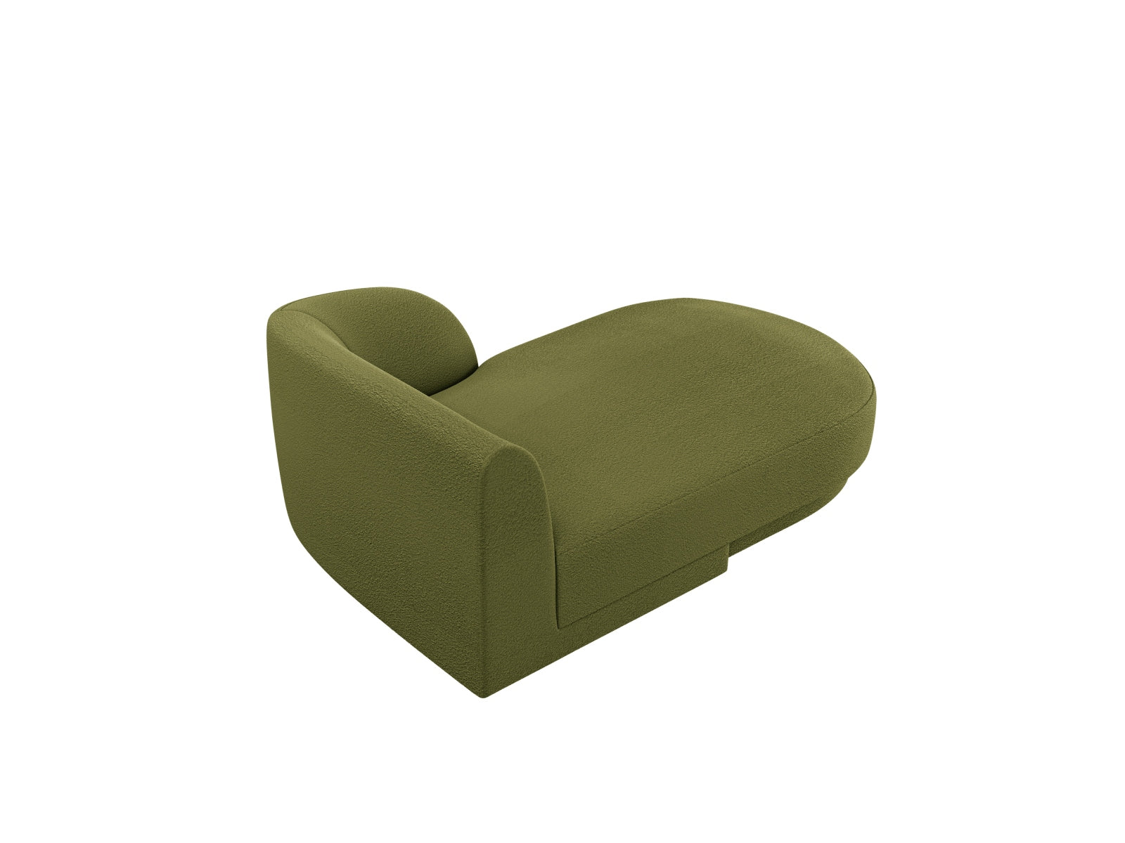 Elegantes Miley Boucle Sofa Chaise Lounge in Dunkeloliv, ideal für stilvolle Wohnräume. Rechtsseitiger 2-Sitzer von Micadoni.