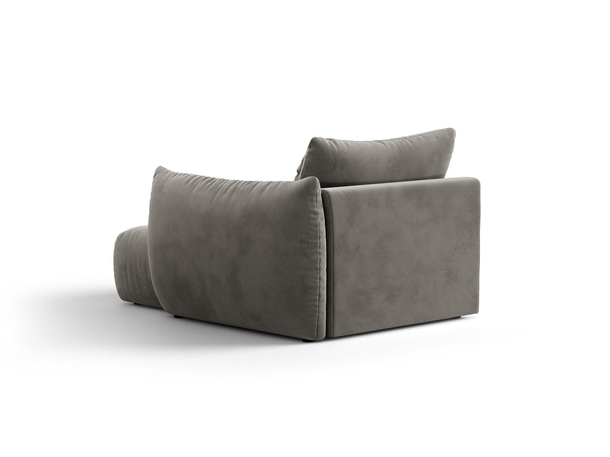 Modulares Sofa Bloom Chaiselongue von Micadoni in leichtem Beige mit Casino-Velours-Bezug, schwarzen Kunststoffbeinen und rechter Ausrichtung.