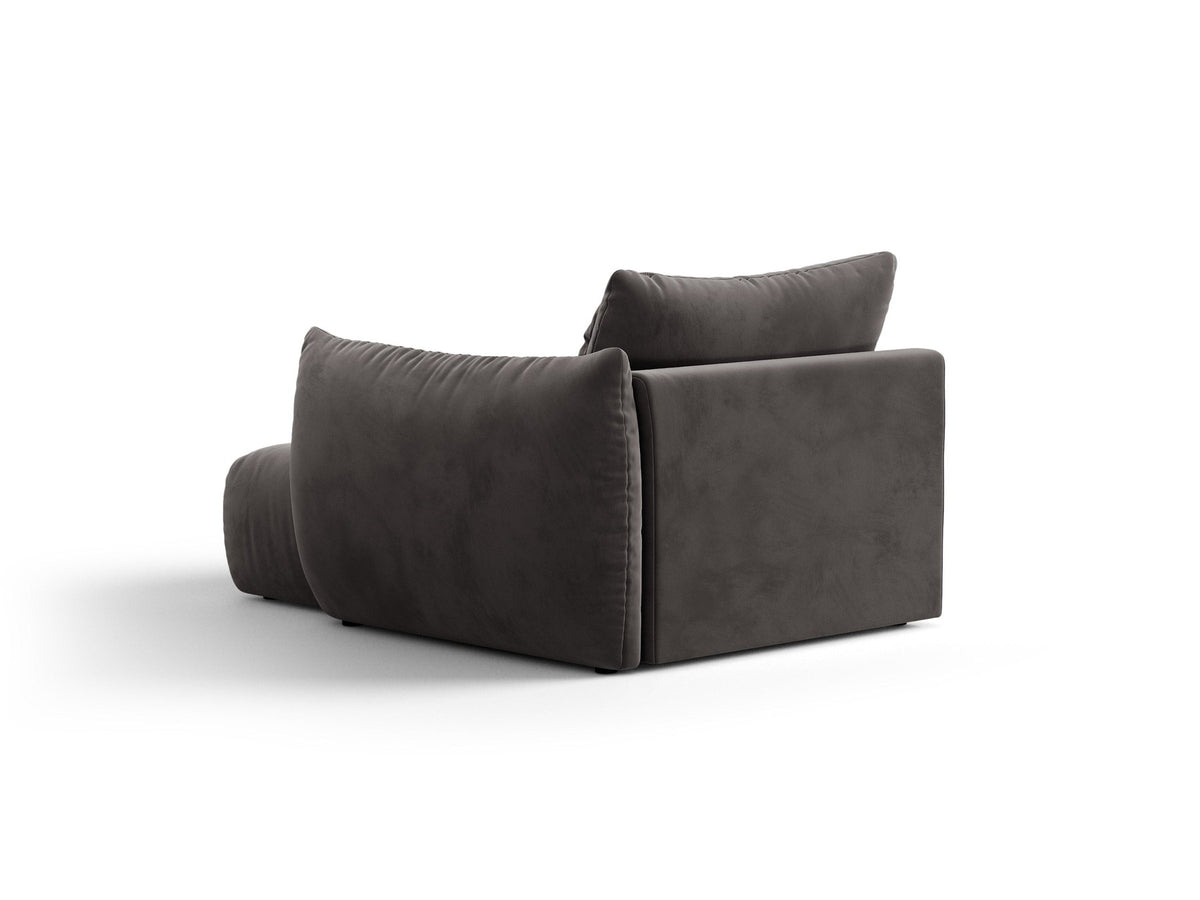 Modulares Sofa Bloom Chaiselongue von Micadoni in leichtem Beige mit Casino-Velours-Bezug, schwarzen Kunststoffbeinen und rechter Ausrichtung.