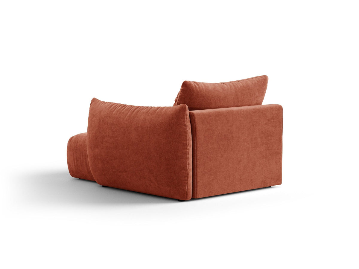 Modulares Sofa Bloom Chaiselongue von Micadoni in leichtem Beige mit Casino-Velours-Bezug, schwarzen Kunststoffbeinen und rechter Ausrichtung.