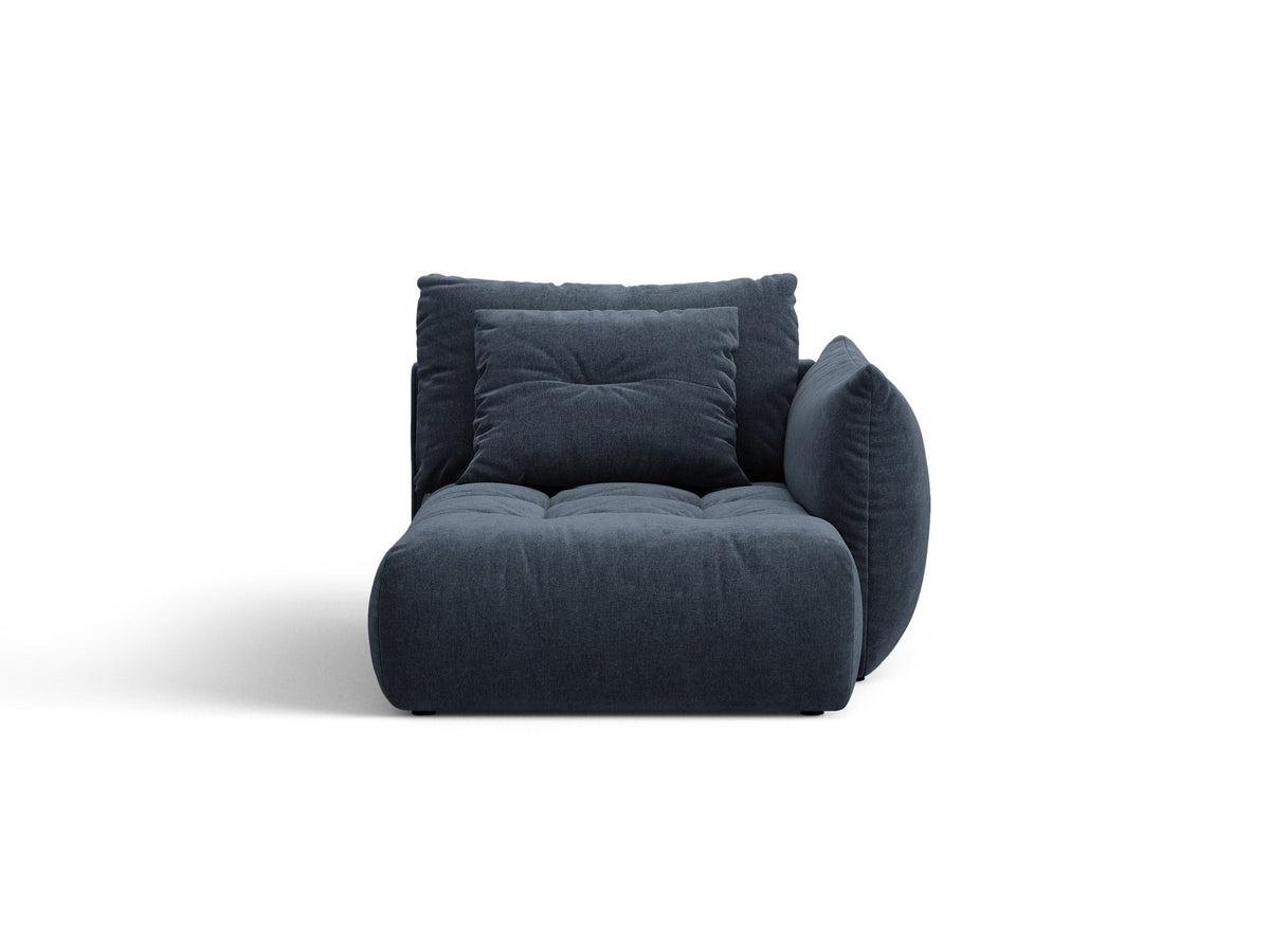 Modulares Sofa Bloom Chaiselongue von Micadoni in leichtem Beige mit Casino-Velours-Bezug, schwarzen Kunststoffbeinen und rechter Ausrichtung.