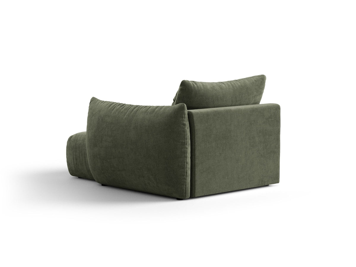 Modulares Sofa Bloom Chaiselongue von Micadoni in leichtem Beige mit Casino-Velours-Bezug, schwarzen Kunststoffbeinen und rechter Ausrichtung.