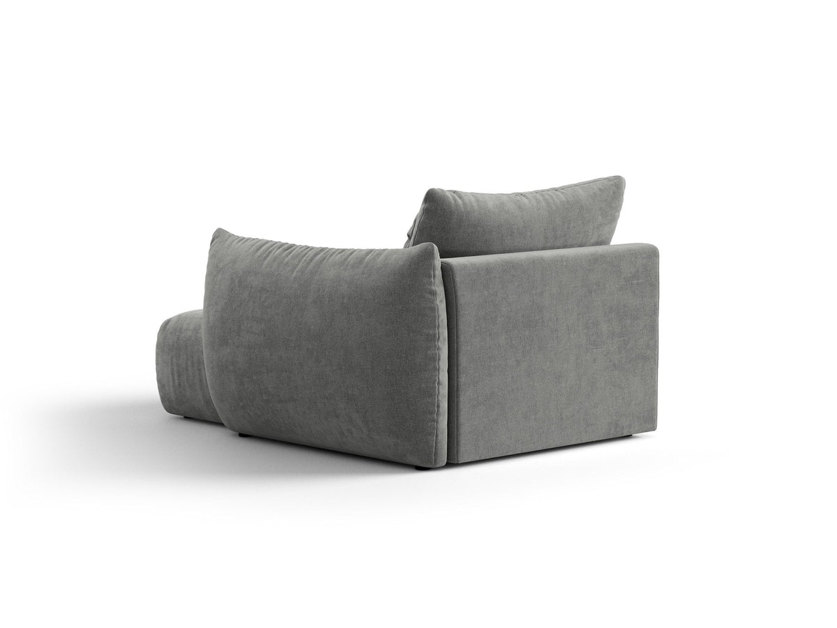 Modulares Sofa Bloom Chaiselongue von Micadoni in leichtem Beige mit Casino-Velours-Bezug, schwarzen Kunststoffbeinen und rechter Ausrichtung.
