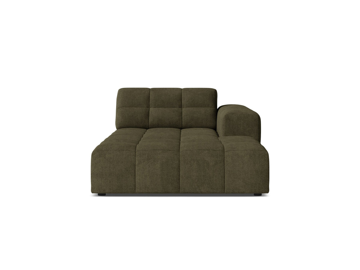 Chaiselongue Jennifer von Micadoni in Leichtes Beige mit Chenille-Bezug Eden 2 Pearl, schwarzen Kunststoffbeinen, rechts ausgerichtet.
