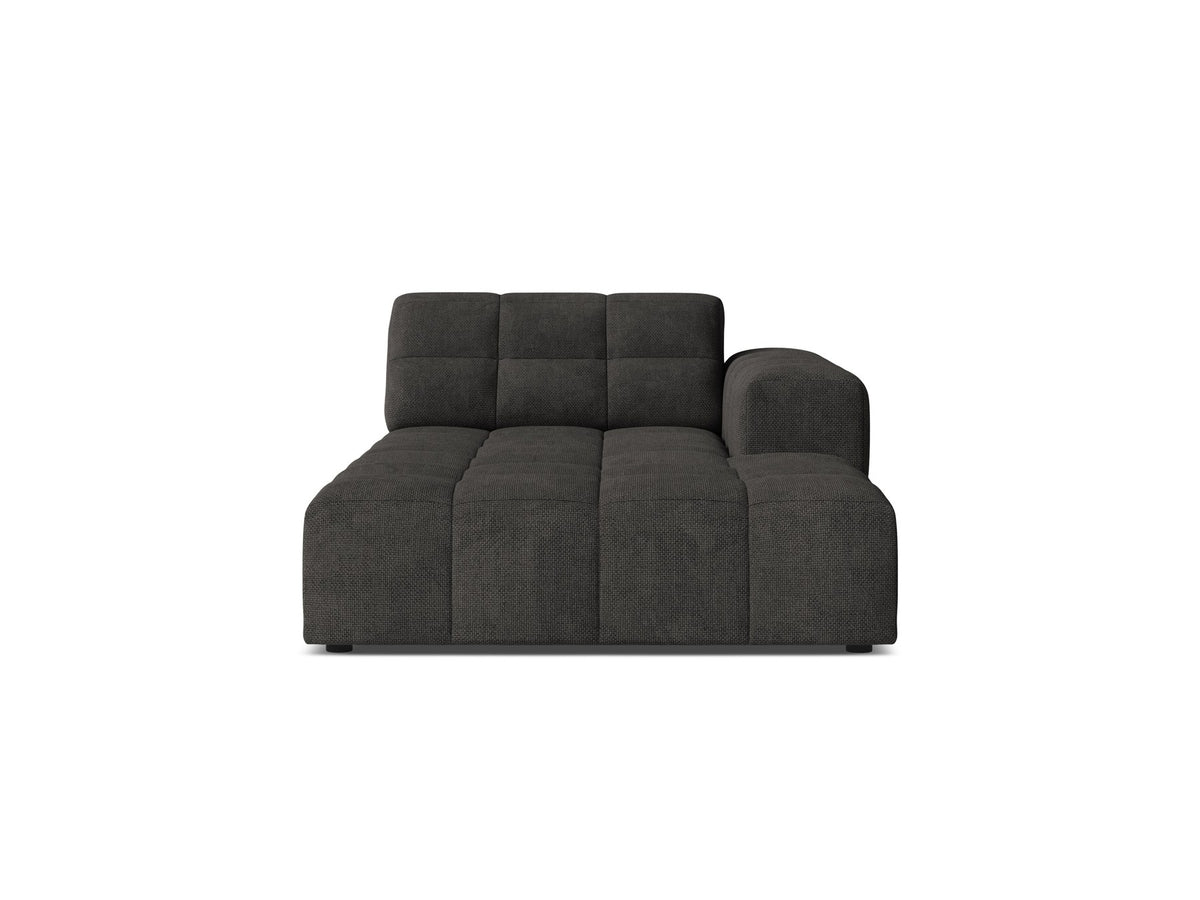 Chaiselongue Jennifer von Micadoni in Leichtes Beige mit Chenille-Bezug Eden 2 Pearl, schwarzen Kunststoffbeinen, rechts ausgerichtet.